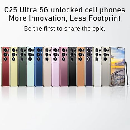 Unlocked Phones C25 Ultra Cell Phone 2025 Android 14 Mobile Phone with Build-in Pen, 12GB+512GB, 7" Display, 108MP+68MP Camera 8000 mAh 5G Dual SIM (Desert)