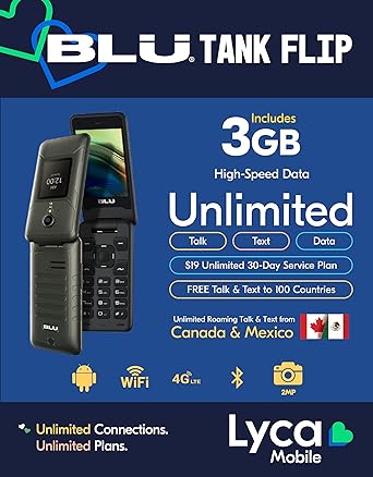 Lyca Mobile USA BLU Tank Flip Cell Phone T0100UU Bronze + 1mo. $19 Plan Bundle