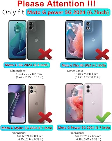 Qinmay Phone Case for Motorola Moto G Power 5G 2024 Case with HD Screen Protector, Heavy Duty Shockproof & Cover Phone Case for Moto G Power 2024,WineRed Pink